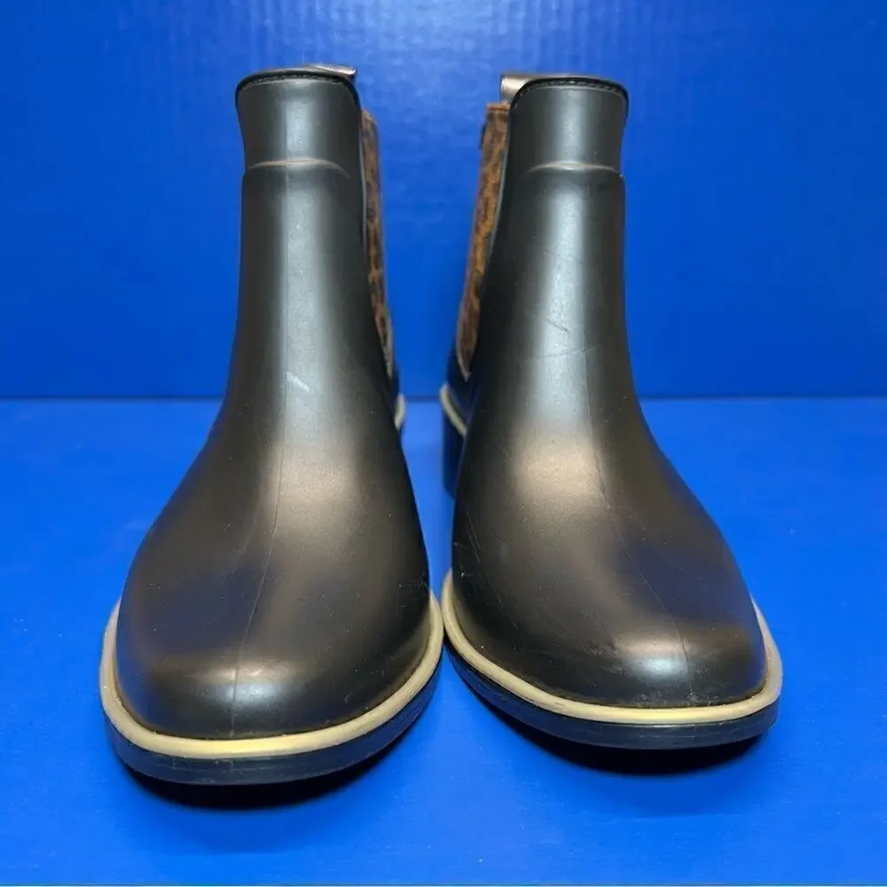 Kate Spade Womens Sedgwick Black Leopard Print Rain Boots 6/7‎